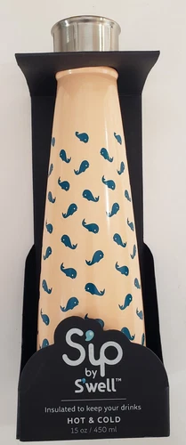 Sip By Swell Whale Watch Fish Water Bottle Insulated Drinks Hot & Cool 15oz New