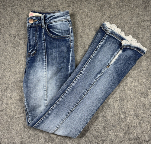Denim Diva Flare Jeans Girls 12 Blue Lace Distressed Front Slit Boho Western