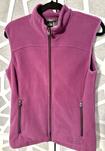 REI Fleece Vest Womens Small Purple Sleeveless Outdoor Hiking Running Logo
