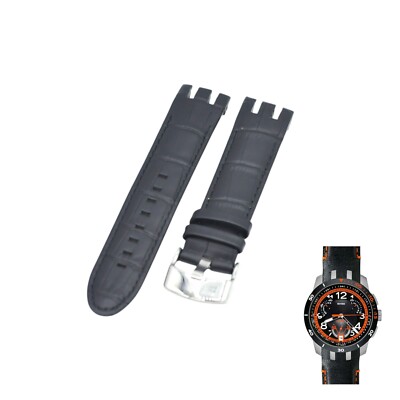 21mm Black Leather Watch Strap For Swatch Irony Retrograde YRS424