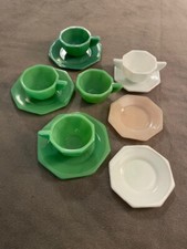 VTG Akro Agate Jadite Little American Maid Children's Tea Set 11 Pc Cups Plates