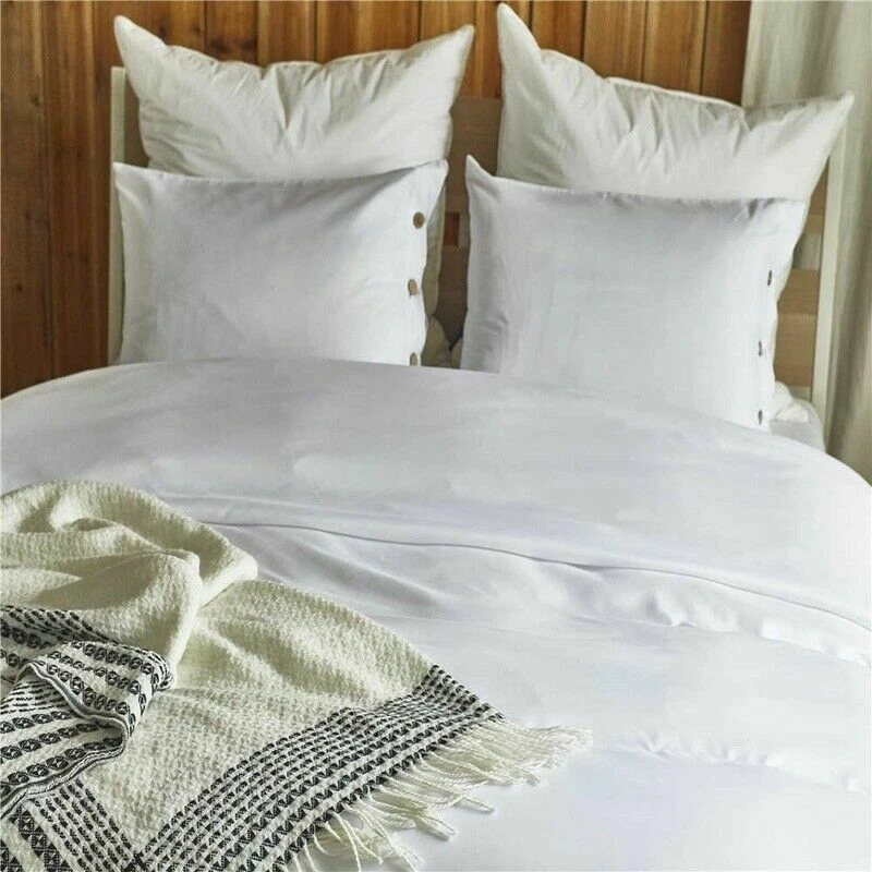 Funda nórdica con botones lisos funda de almohada fundas de edredón juego de ropa de cama tamaño americano suave Foto 3 de 4
