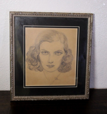 Beautiful Woman Pencil Sketch on Paper Signed H. Marston 1932 Captivating Eyes