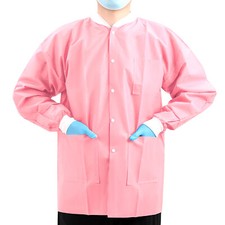 PLUS SMS Medical Dental Disposable Lab Coat Gown w/3 Pockets Knit Cuffs 50PCS