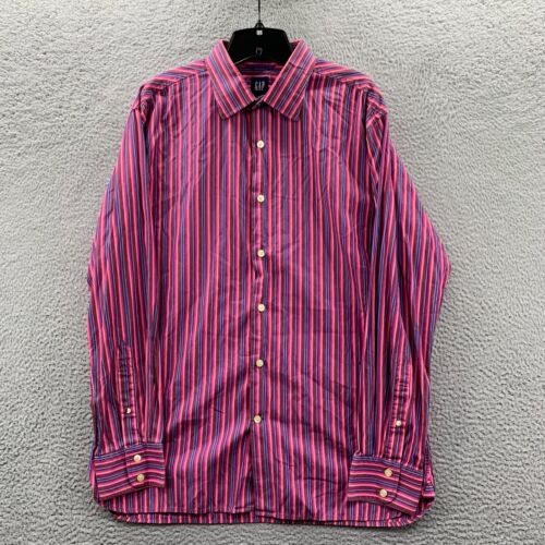 VINTAGE GAP Shirt Mens Large Button Up Long Sleeve Pink Blue*
