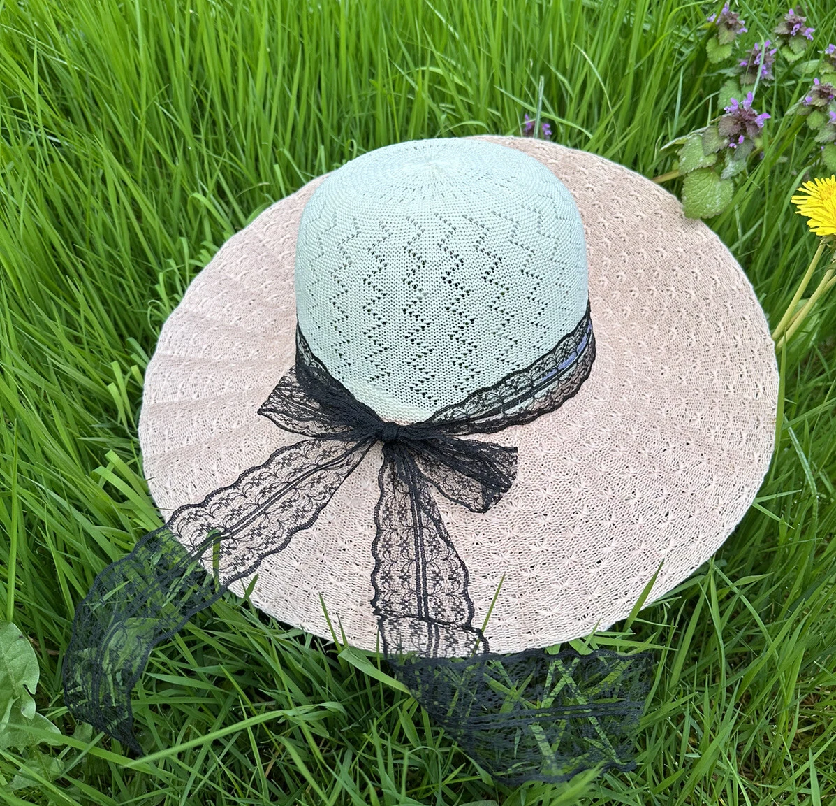 Summer Straw Hat Large Brim Floppy Handmade, Sun Protection Women Cute Pink