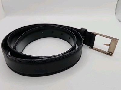 Authentic Black Leather Gucci Belt w/Silver-Tone Buckle #106386