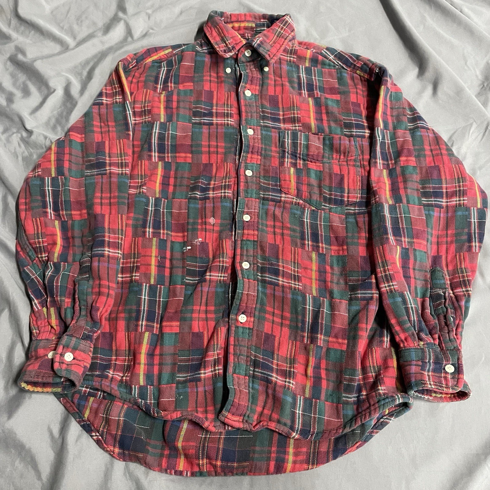 Vintage 90s GAP Patchwork Flannel Distressed Long… - image 1