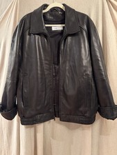 Calvin Klein Genuine Leather Bomber Jacket Black XL 90s Y2K Vintage Oversized