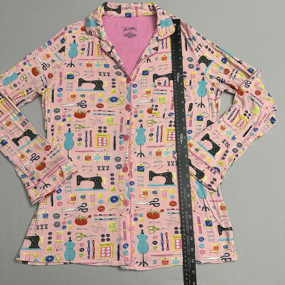 Nick & Nora Pajama Set Women Small S Pink Sewing Seamstress Top Bottom PJs Modal - Image 3 of 4