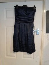 Davids Bridal Navy Blue Satin Pleated Strapless Dress Womens Size 8 Weddings