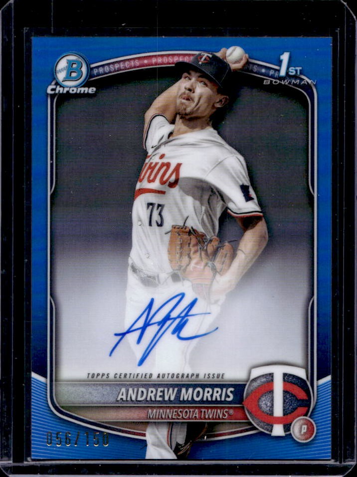 2025 Bowman Andrew Morris Chrome Auto Blue Refractor 1st Prospect #56/150 Twins