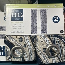 THE BIG ONE BLUE BEIGE PAISLEY PRINT GROMMET TOP CURTAINS 40  X 84" 2 PACK