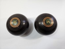 2x Vintage Henselite Brown Super Grip Championship SABA Lawn Bowls Size 5