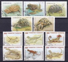 ASERBAIDSCHAN 1995 SCHILDKRÖTE + TADSCHIKISTAN 1995 EIDECHSEN GEBRAUCHT