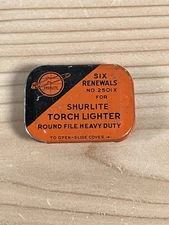 Vintage Shurlite Flints Torch Lighter Six Renewals No 2501X in Tin Container