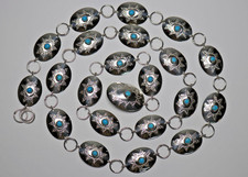 Navajo Sterling SIlver Turquoise Concho Belt Signed Nel J. 39.5" 76 Grams