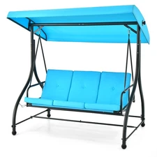 Glider Adjustable Canopy Porch Swing 3-Seat Outdoor Converting Patio Swing Blue