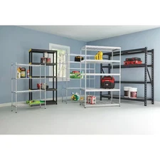 5-Tier Easy Assembly Multi-Purpose Plastic Garage Storage Shelving Unit in Bl...