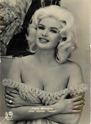Jayne Mansfield ''Der blonde Teufel'' RPPC Kellner Vienna 1950s Photo Postcard