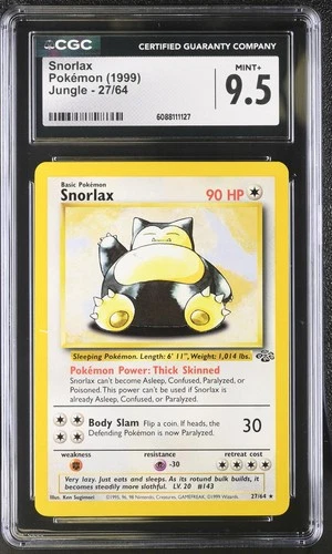 CGC 9.5 MINT+ Snorlax 1999 Jungle 27/64 Pokemon Card