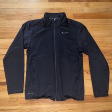 Nike Full Zip Up Dri-Fit Fleece Jacket Black Athletic Grey Swoosh Size Small