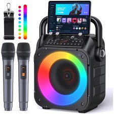 Karaoke Machine, Portable Bluetooth Speaker with 2 Wireless Microphones for A...