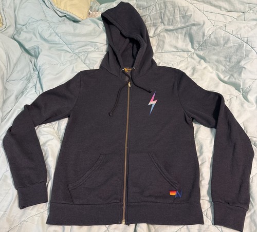 Aviator Nation Double Bolt Hoodie Damen Gr. M Full Zip Up Navy EUC USA