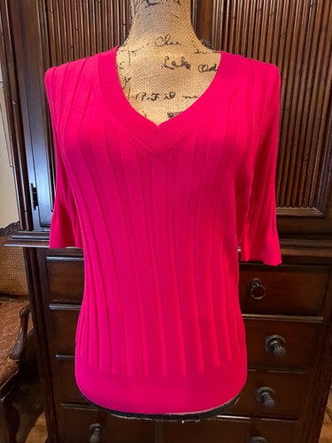 Anthropologie Stripe Short Sleeve V-Neck Sweater Sz Small Pink Rose - Picture 11 of 11