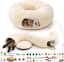 Foldable Cat Tunnel Bed with 40 Toys   Space-...