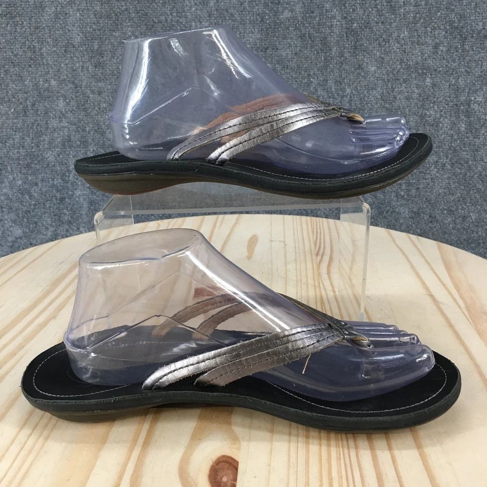 Sandálias femininas Olukai 9 chinelos prata biqueira-post casual conforto cano baixo sem salto - Imagem 2 de 4