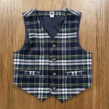 Janie and Jack Boys Size 3 Vest Blue Green Yellow Plaid Flannel Preppy