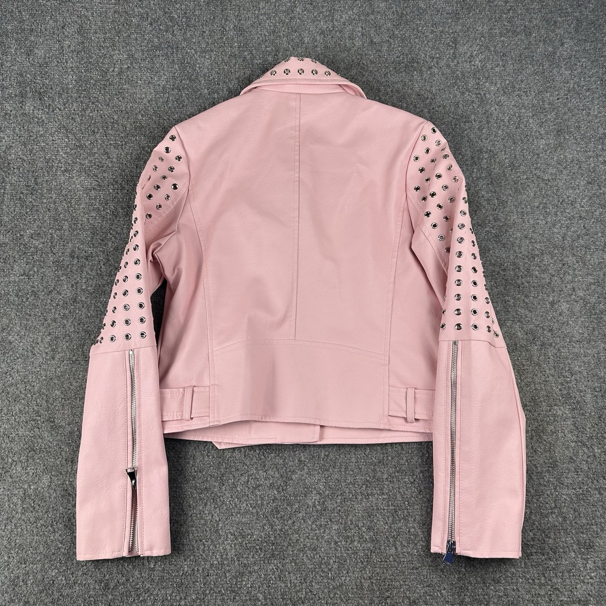 Azalea Wang Rosalita Moto Jacket Medium Women's Pink Riveted Zip