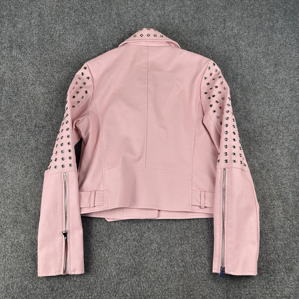 Chaqueta Moto Azalea Wang Rosalita Mediana Para Mujer Rosa Remachada Cremallera Imitación Cuero Foto 2 de 4