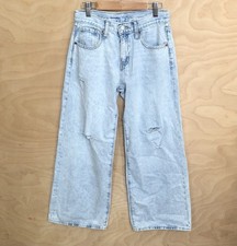 Old Navy High Rise Super Baggy Wide Legs Jean Light Blue Distressed Girls Sz 12