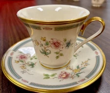Lenox Tea Cup and Saucer Set Morning Blossom Fine Bone China Floral Gold Trim