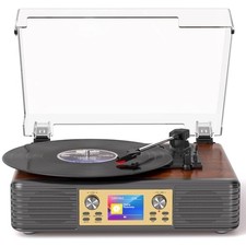 Bluetooth Record Player with Built-in Speakers, USB to PC Brown  Gold