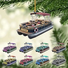 Pontoon Boat Christmas Ornament Personalized Acrylic Lake Holiday Decor