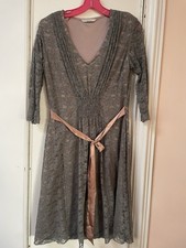 Vintage Alexia Admor grey lace maxi dress with peach ribbon belt size M #lace