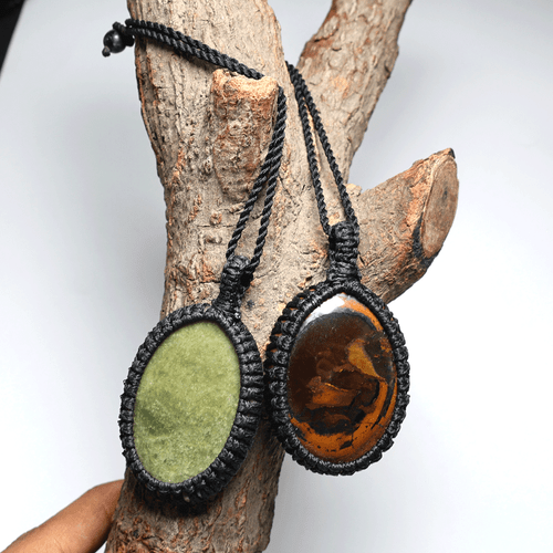 2 piezas colgantes de piedras preciosas de macramé boho y ojo de tigre natura... - Imagen 8 de 12