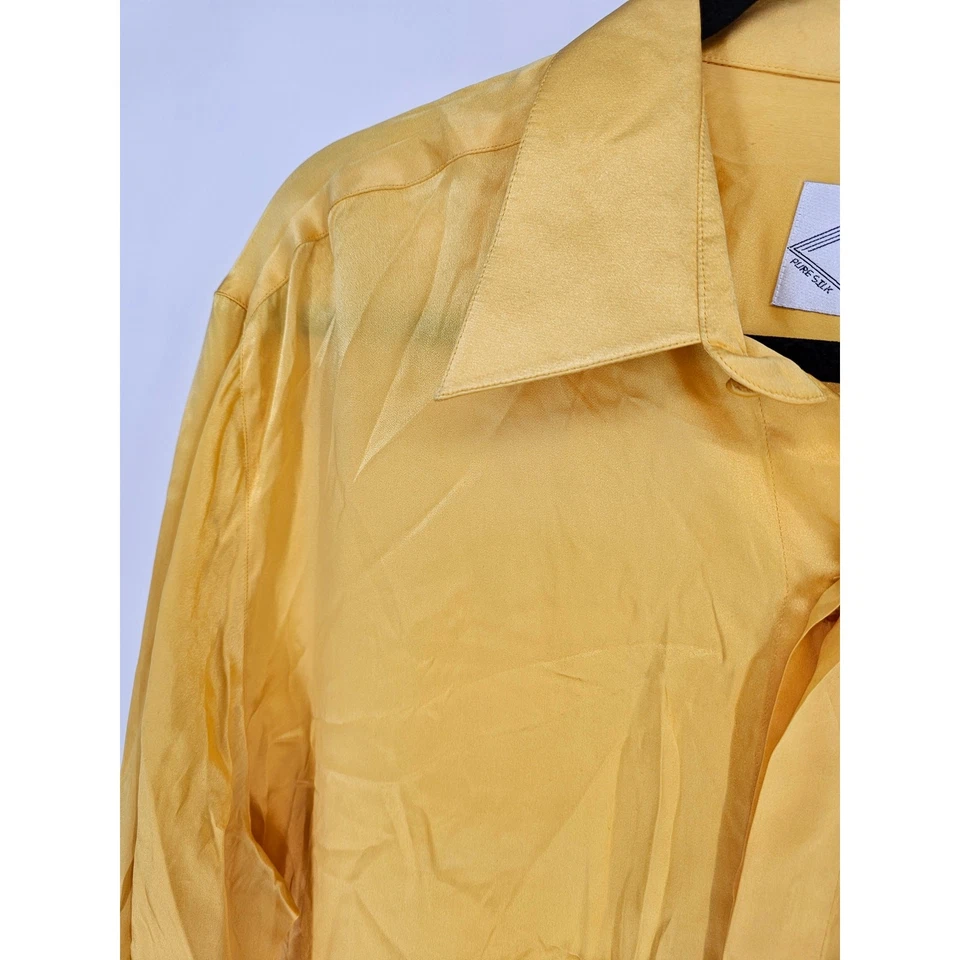 Moda Seta Steven Land Mens Sz L Pure Silk Long Sleeve Dress Shirt Yellow Gold - Image 2 of 4