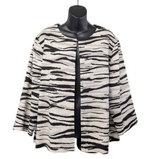 Chico  s Size 3 USXL Zebra Print Open Front Blazer Jacket Black White Lined