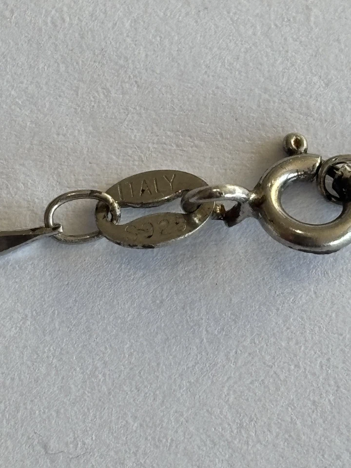 Pingente de prata olho mau com corrente de prata Hallmarked Itália 800 - Imagem 2 de 2
