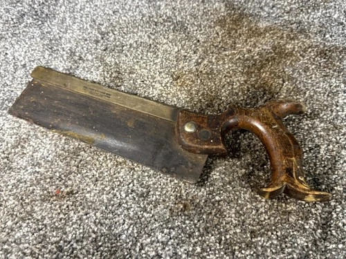 VINTAGE WOODEN HANDLE BRASS-BACK HAND SAW WOODWORKING JOHN SIMPSON TENNON