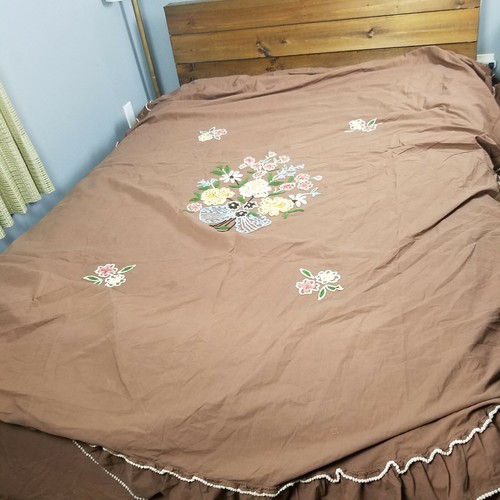 Juego de dos colchas de chenilla con mechón de aguja artesanal de cabina vintage queen - Imagen 3 de 12