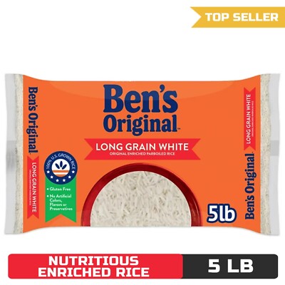 BEN'S ORIGINAL Enriched Long Grain White Rice, Parboiled Rice, 5 LB Bag