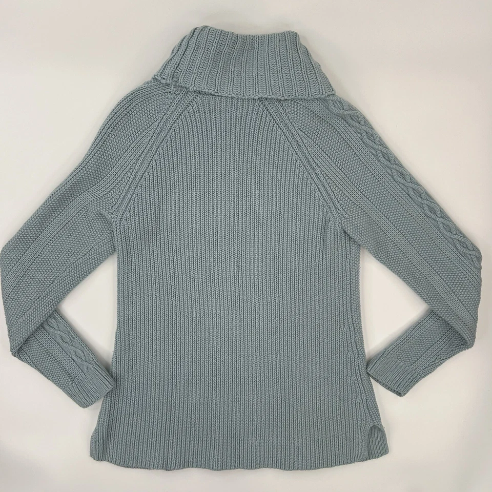 Suéter Pullover TALBOTS Mujer M Cuello Alto Tejido con Cable Verde Espuma de Mar Usado en Excelente Condición Foto 3 de 4