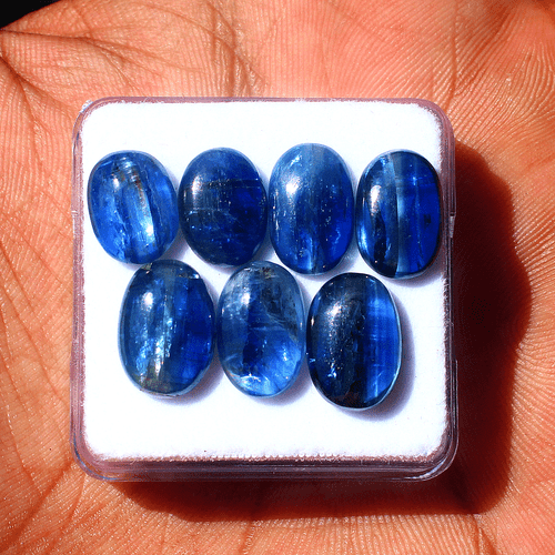 7 Pcs Natural Blue Kyanite Top Quality 10.5mm-12.6mm Oval Cabochon Gemstones Lot