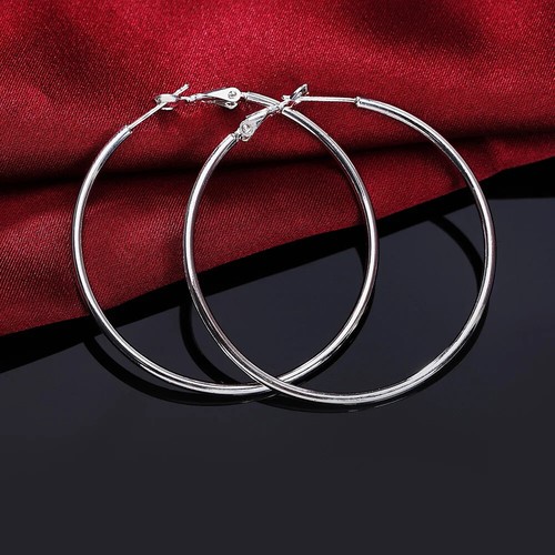 Pendientes de aro grandes redondos de plata de ley 925 para mujer 50/60/70/80 mm Navidad - Imagen 2 de 15