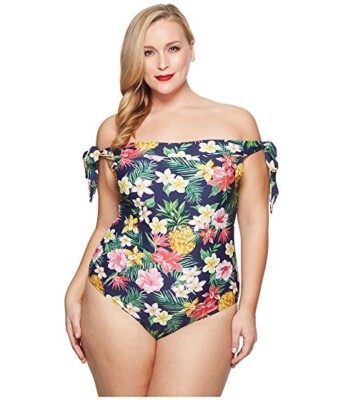 plus size off the shoulder swim dress Plus Size Cheap Swimdresses ShapeSolver Women's Plus Size Empire Swim Dress Ditsy Days, Size 24W